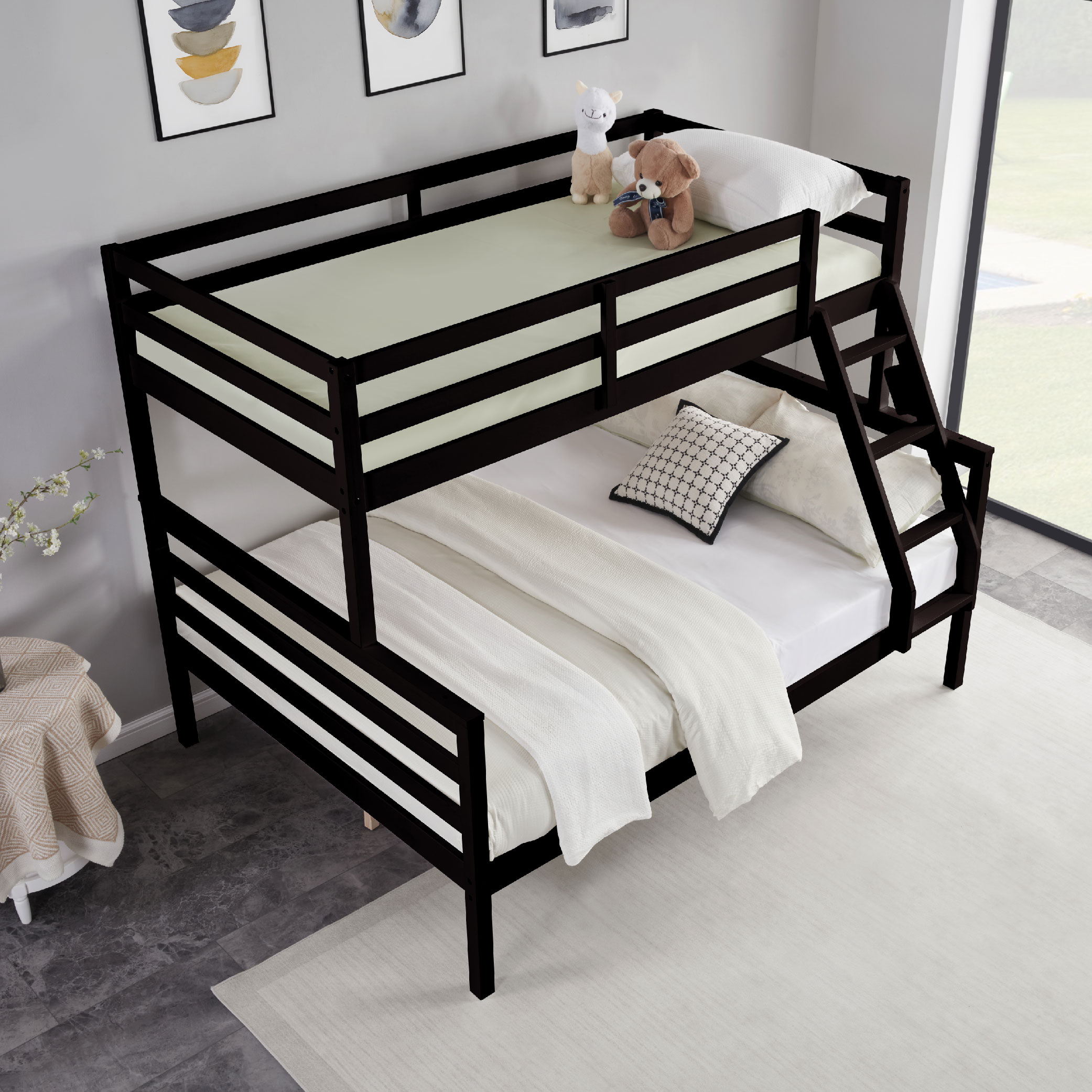 Twin over Full Bunk Bed with Ladder,Wooden Bunk Bed with High Guardrail and Ladder for Kids, Teens, Dorm Rooms, and Guest Rooms,No Box Spring Needed,Espresso Twin over Full Bunk Bed with Ladder,Wooden Bunk Bed with High Guardrail and Ladder for Kids, Teens, Dorm Rooms, and Guest Rooms,No Box Spring Needed,Espresso